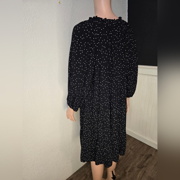 H&M Black Polka Dot Spotted Dress Xl Black Long Sleeve V Neck - Picture 4 of 13